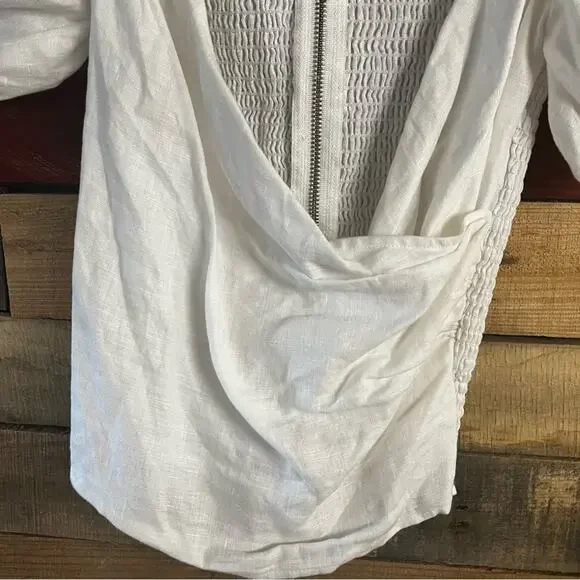 Reformation White Puff Sleeve Smocked Back Top - Picture 6 of 10